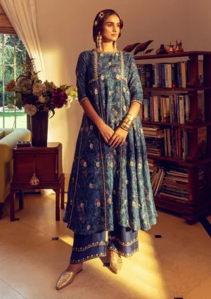 Navy blue printed kurta and pants