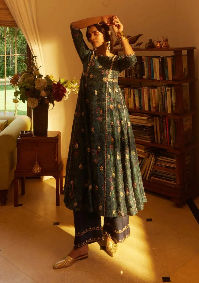 Navy blue printed kurta and pants