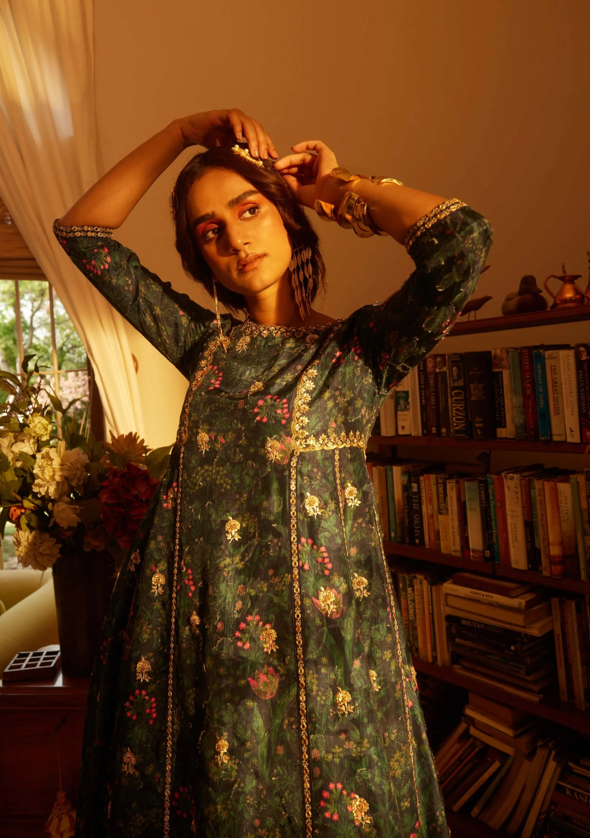 Navy blue printed kurta and pants
