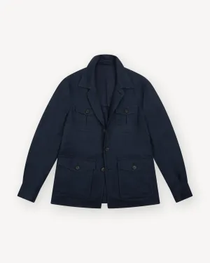 Navy Linen Silk Cotton Safari Jacket