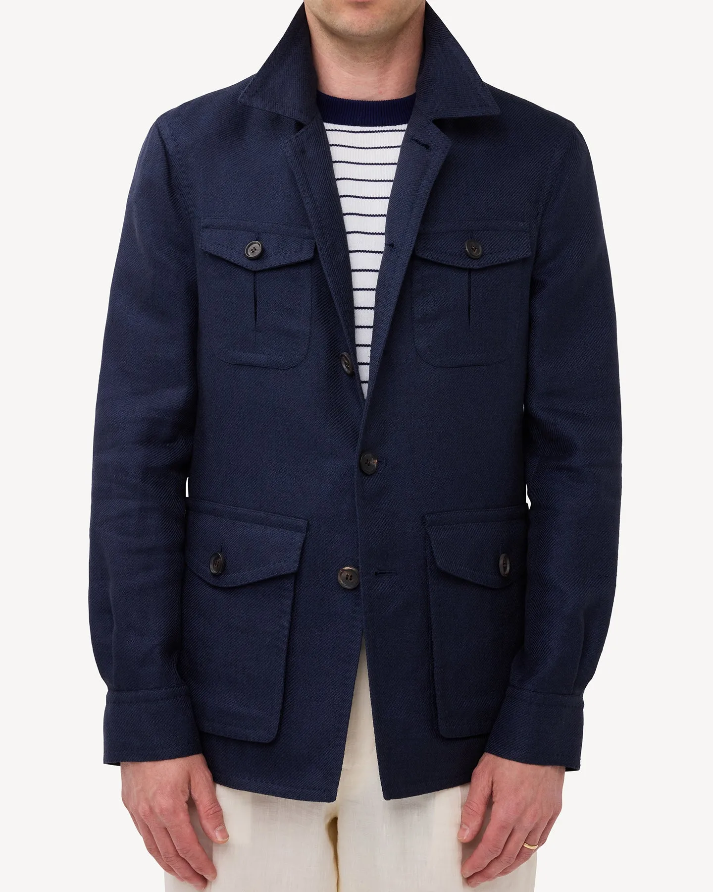 Navy Linen Silk Cotton Safari Jacket
