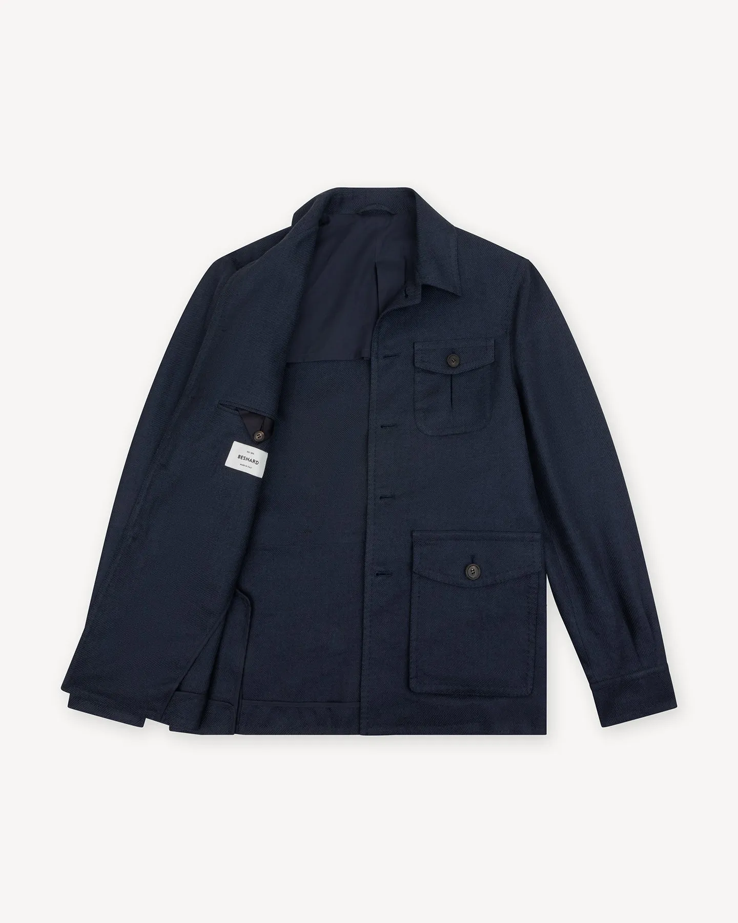 Navy Linen Silk Cotton Safari Jacket
