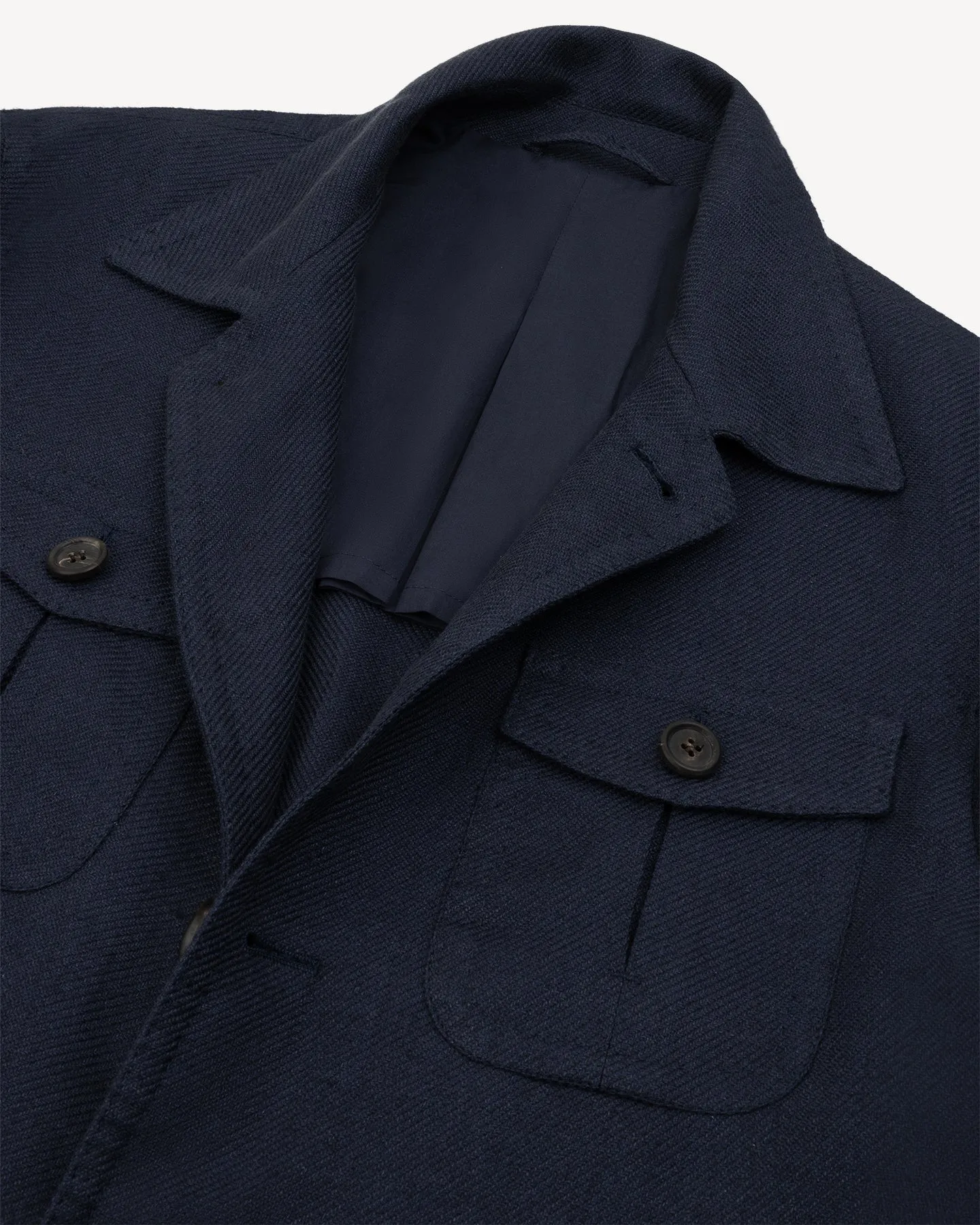 Navy Linen Silk Cotton Safari Jacket