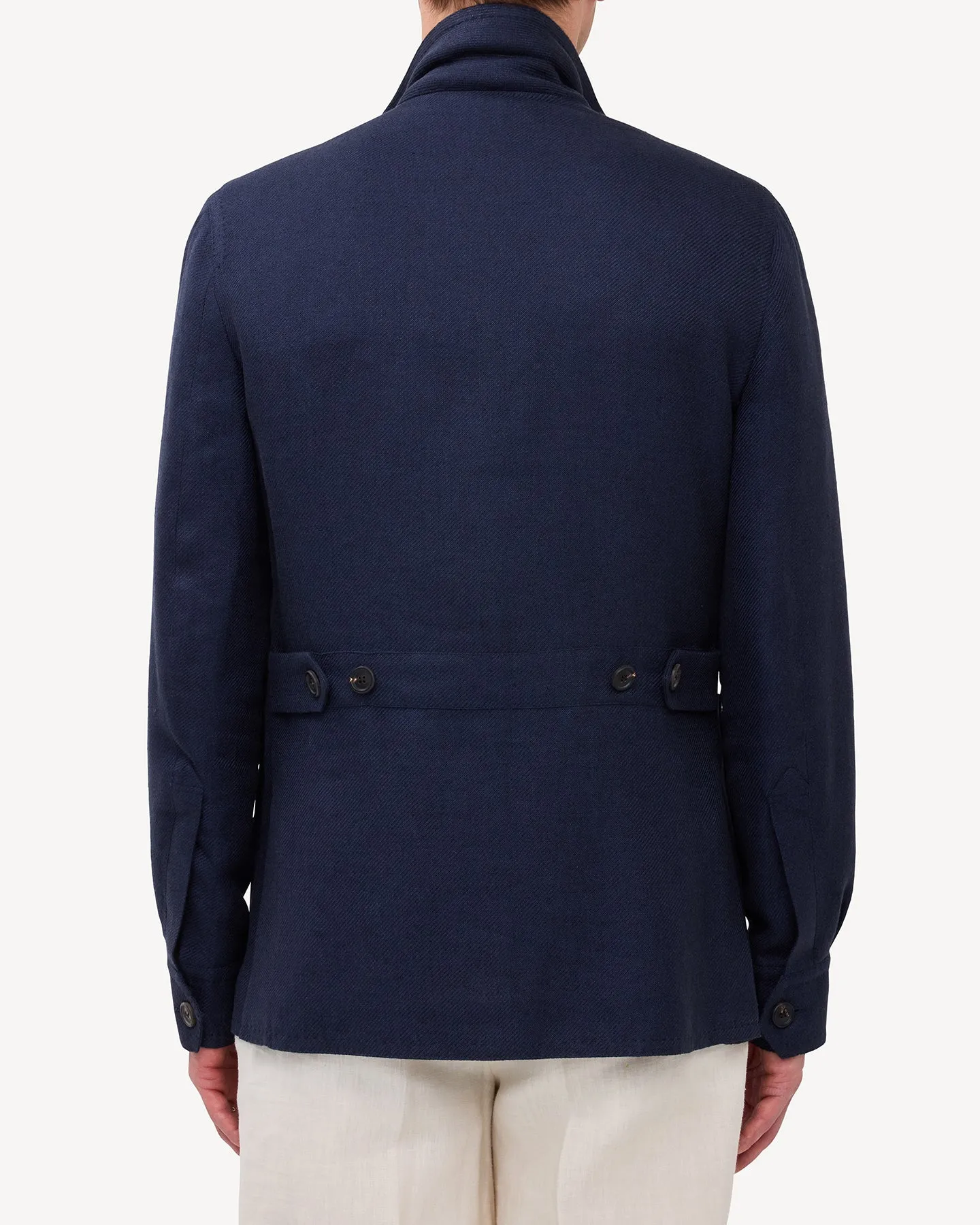 Navy Linen Silk Cotton Safari Jacket