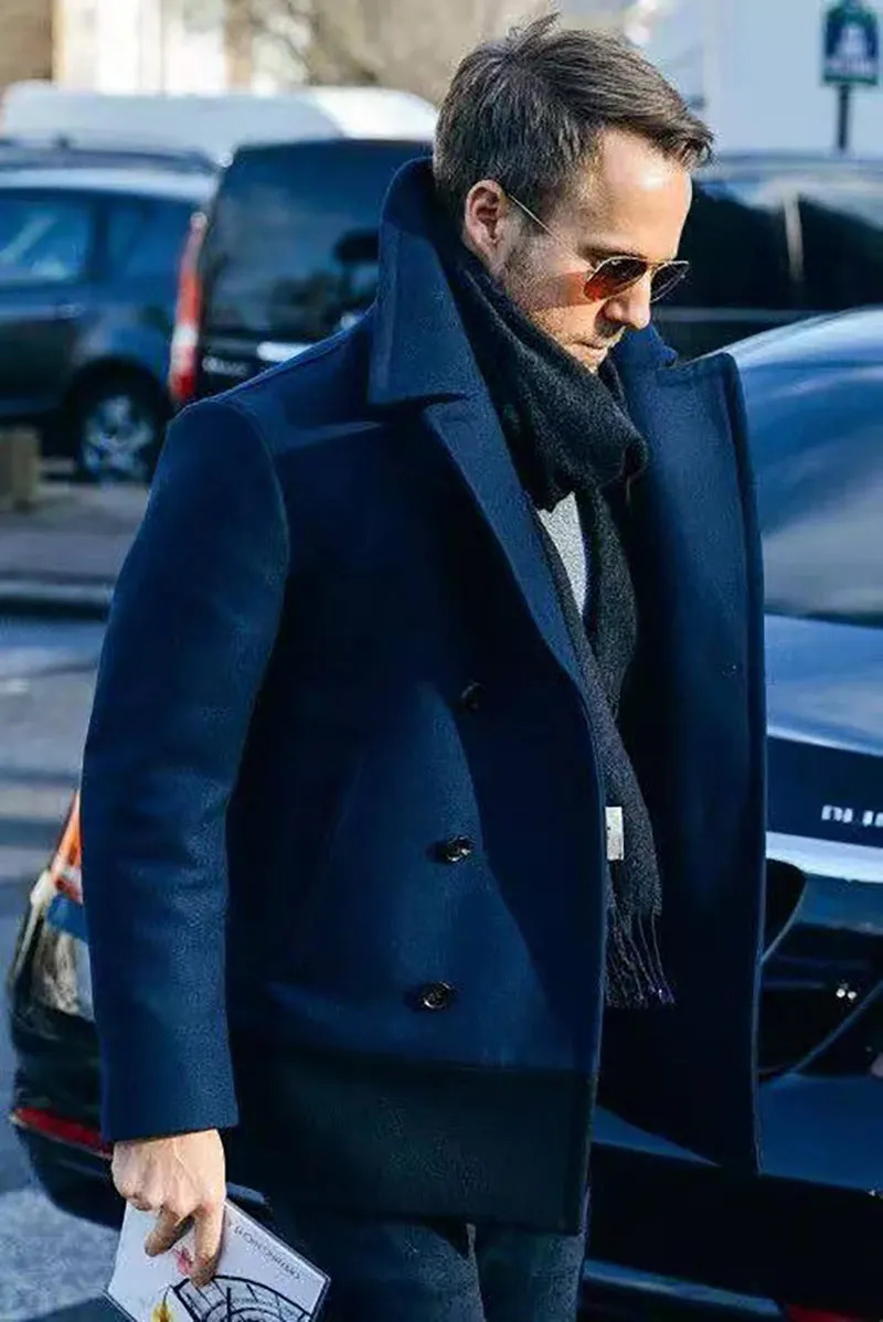 Navy Wool Double-Breasted Coat