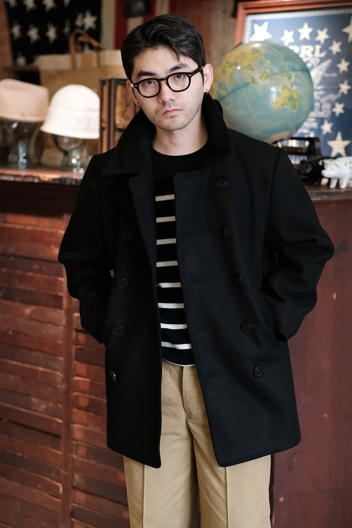 Navy Wool Double-Breasted Coat