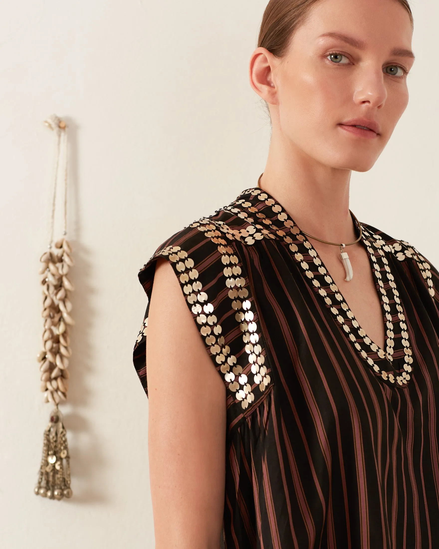 Nehru Clove Stripe Coin Top