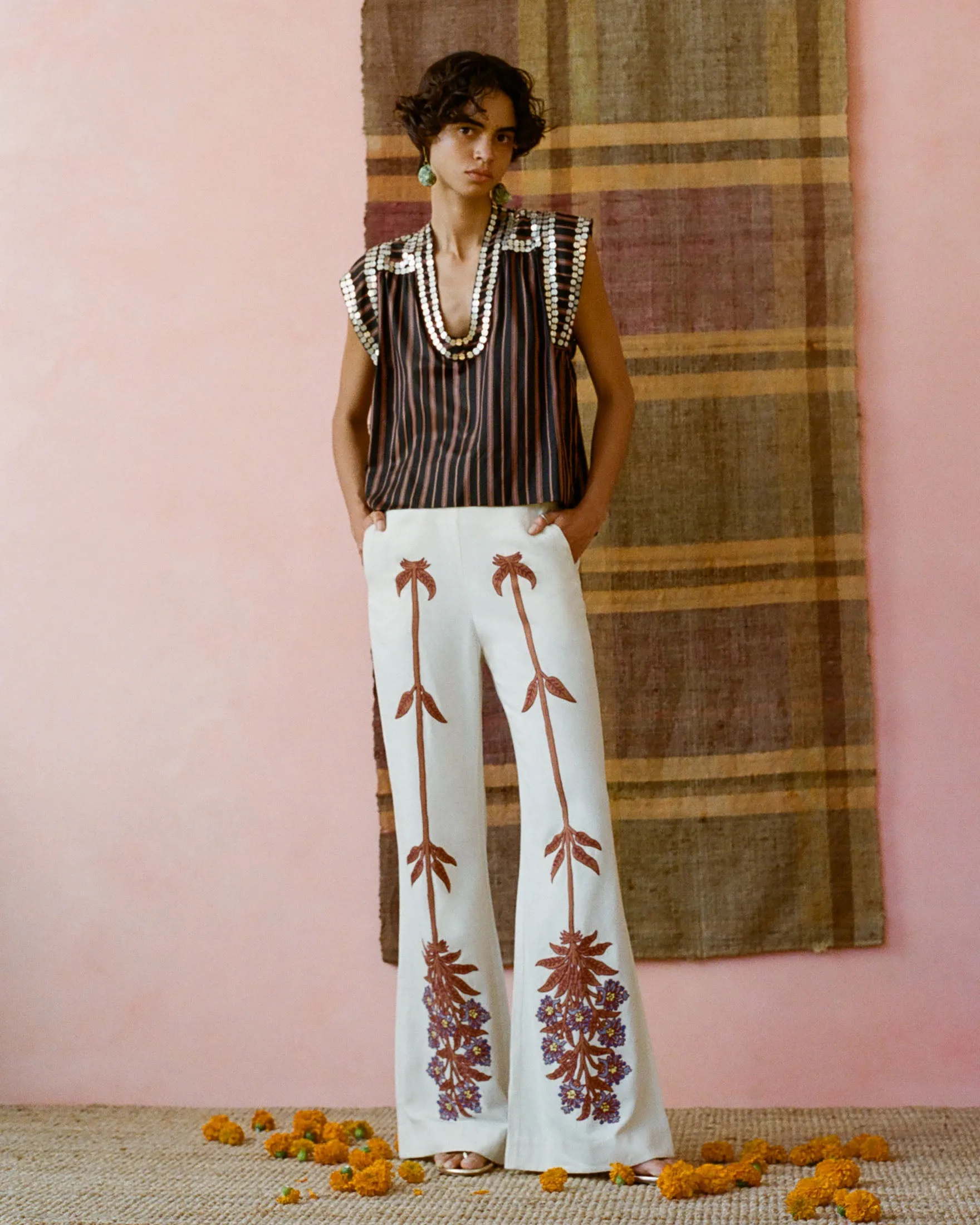 Nehru Clove Stripe Coin Top