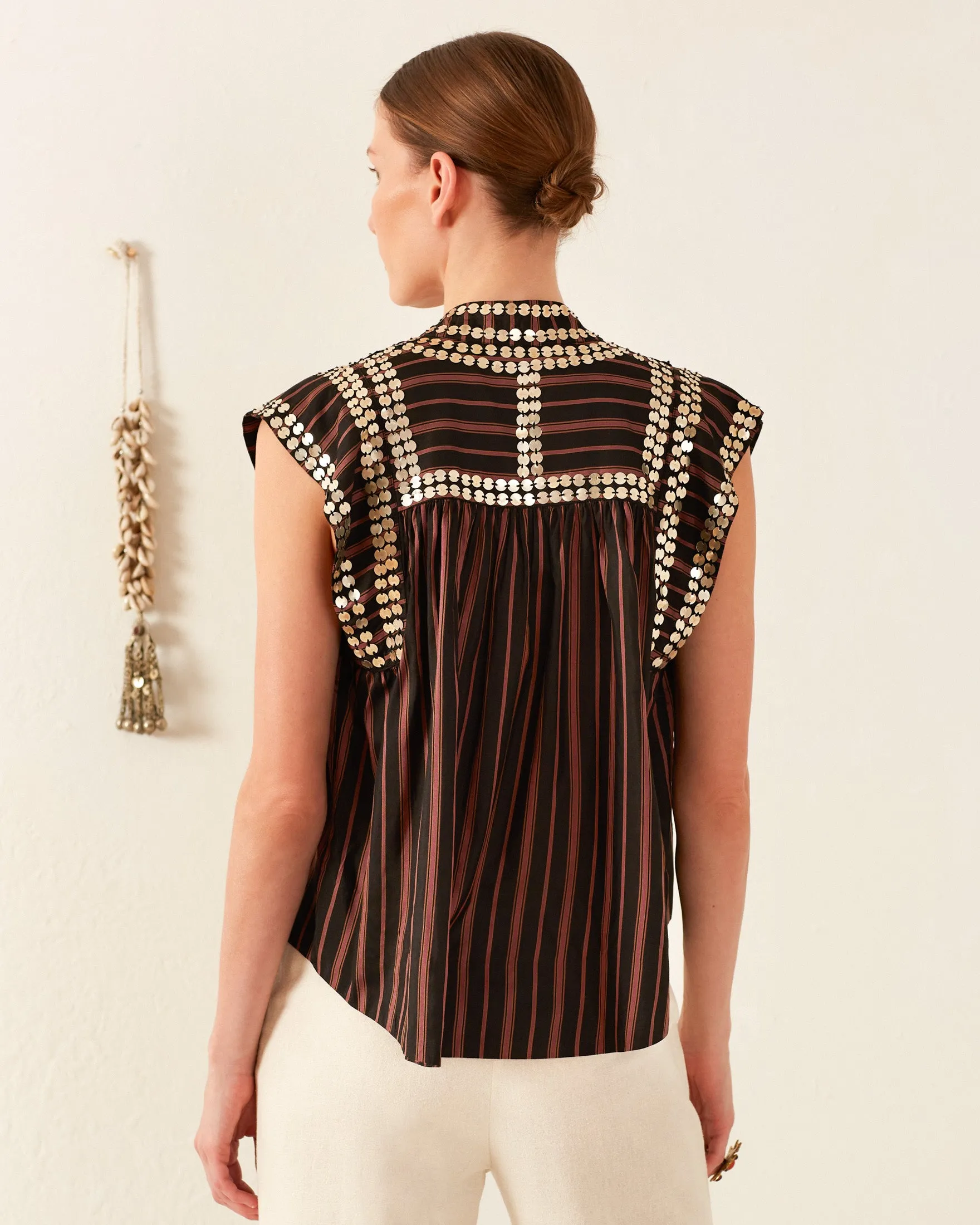 Nehru Clove Stripe Coin Top