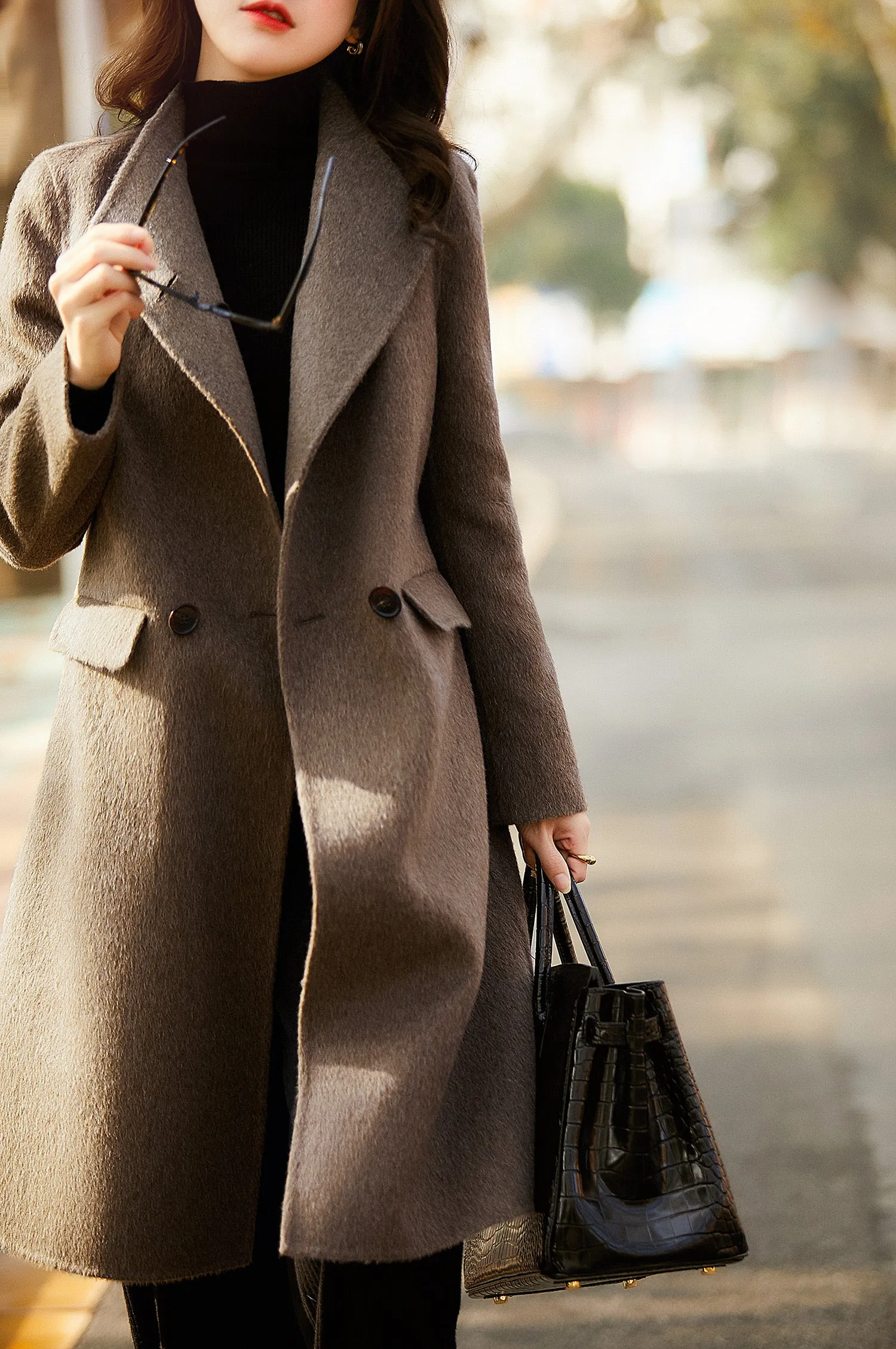 New winter ladies  high quality long cashmere wool coat