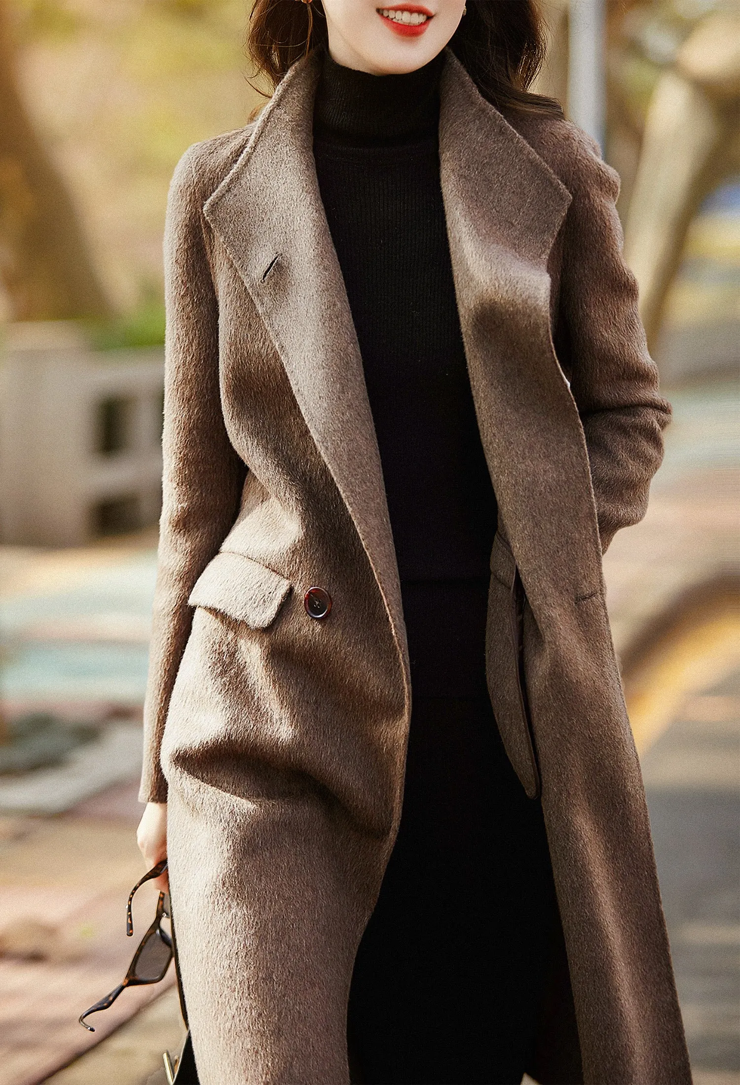 New winter ladies  high quality long cashmere wool coat