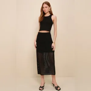 NEW with Tags (NWT) Lulus Never-Ending Vibes Black Crochet High-Rise Midi Skirt