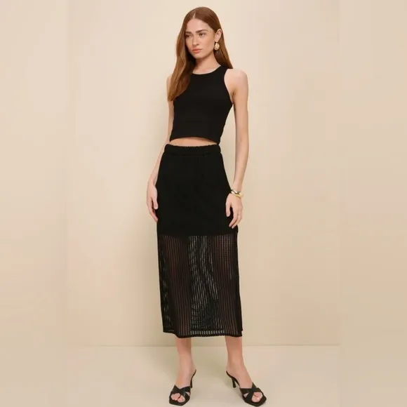 NEW with Tags (NWT) Lulus Never-Ending Vibes Black Crochet High-Rise Midi Skirt
