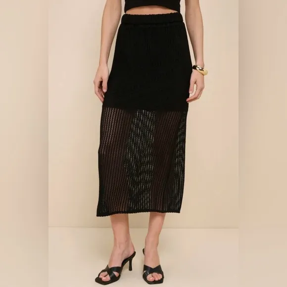 NEW with Tags (NWT) Lulus Never-Ending Vibes Black Crochet High-Rise Midi Skirt