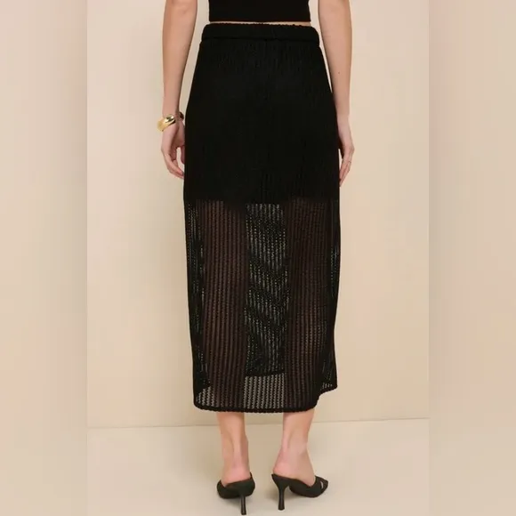 NEW with Tags (NWT) Lulus Never-Ending Vibes Black Crochet High-Rise Midi Skirt