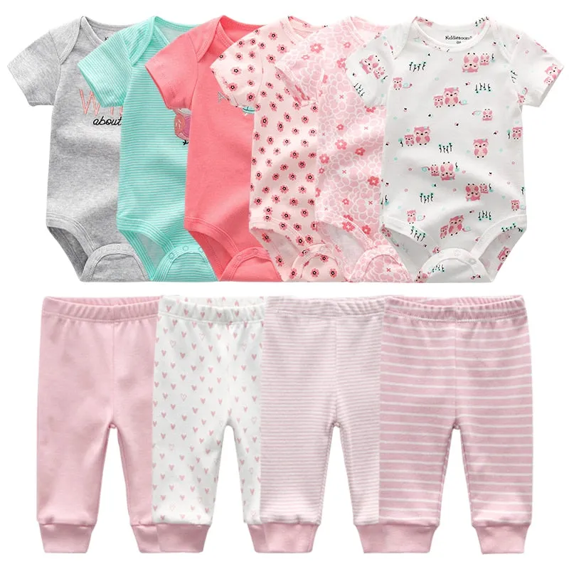 Newborn 6-Piece Bodysuit 4-Piece Pants Sets Baby Toddler Girl Suit Infant Pajama Pure Cotton Sets