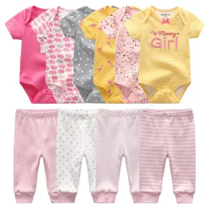 Newborn 6-Piece Bodysuit 4-Piece Pants Sets Baby Toddler Girl Suit Infant Pajama Pure Cotton Sets