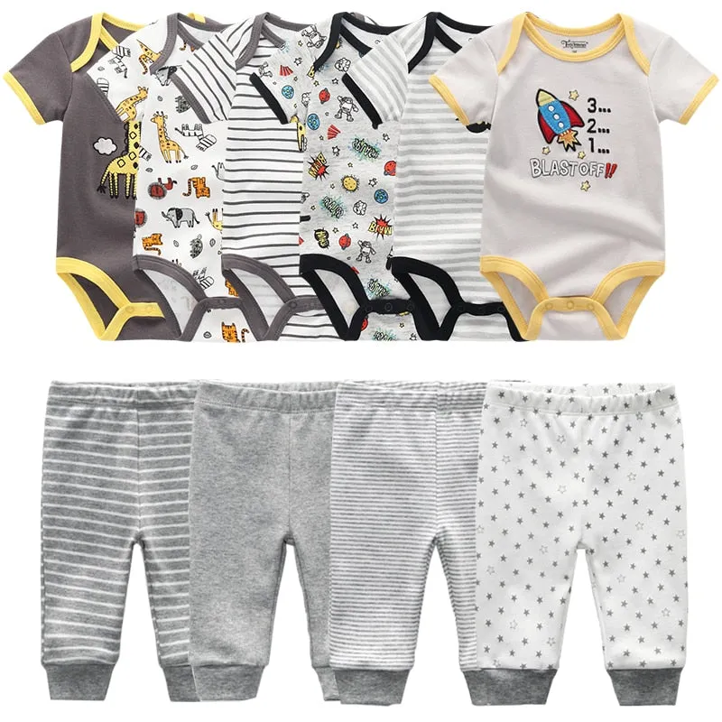 Newborn 6-Piece Bodysuit 4-Piece Pants Sets Baby Toddler Girl Suit Infant Pajama Pure Cotton Sets