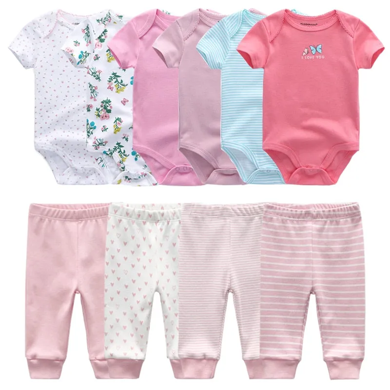 Newborn 6-Piece Bodysuit 4-Piece Pants Sets Baby Toddler Girl Suit Infant Pajama Pure Cotton Sets