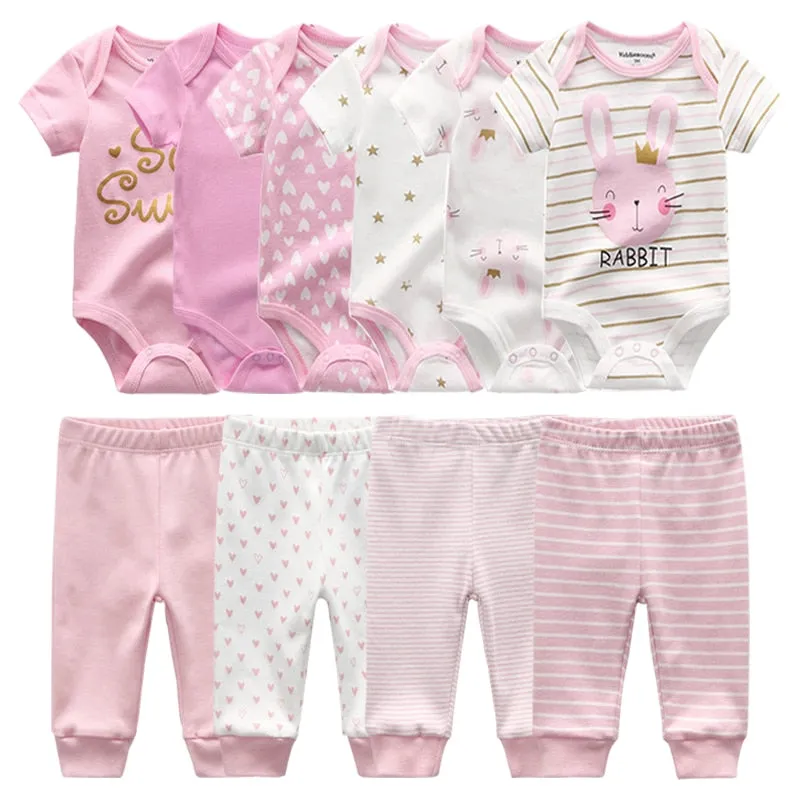 Newborn 6-Piece Bodysuit 4-Piece Pants Sets Baby Toddler Girl Suit Infant Pajama Pure Cotton Sets