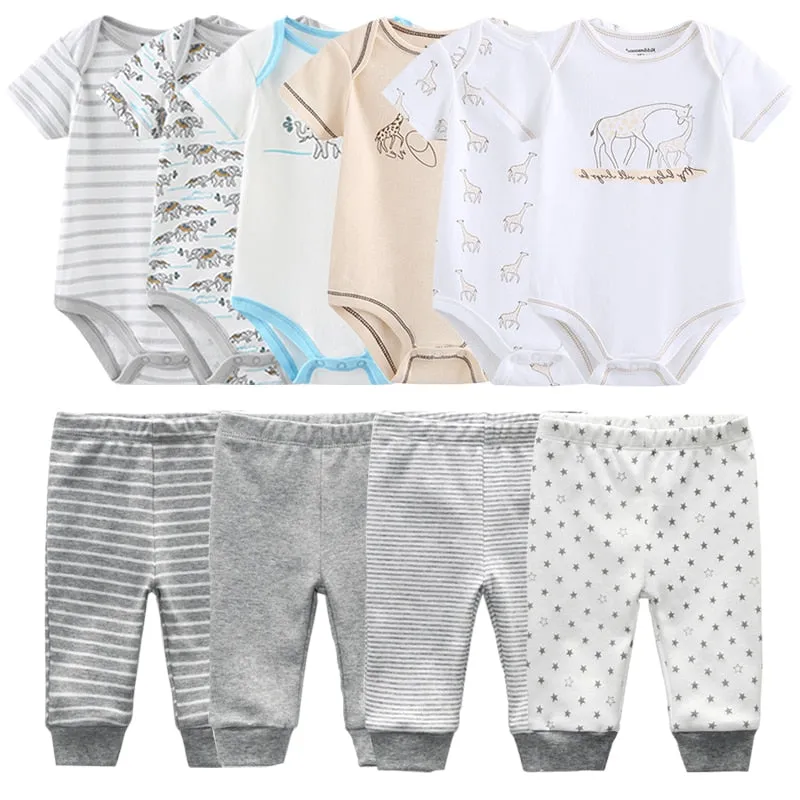 Newborn 6-Piece Bodysuit 4-Piece Pants Sets Baby Toddler Girl Suit Infant Pajama Pure Cotton Sets