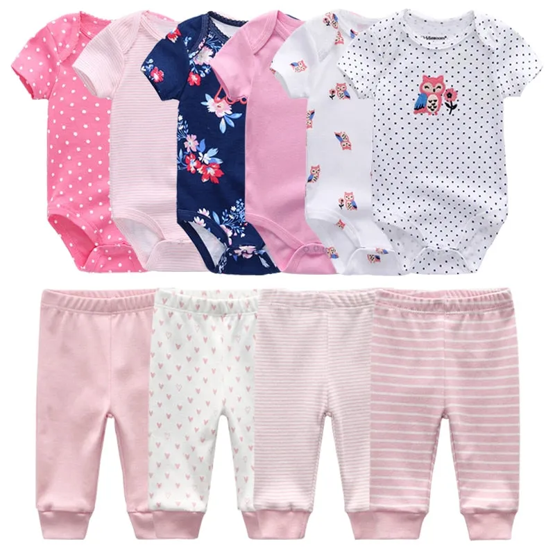 Newborn 6-Piece Bodysuit 4-Piece Pants Sets Baby Toddler Girl Suit Infant Pajama Pure Cotton Sets