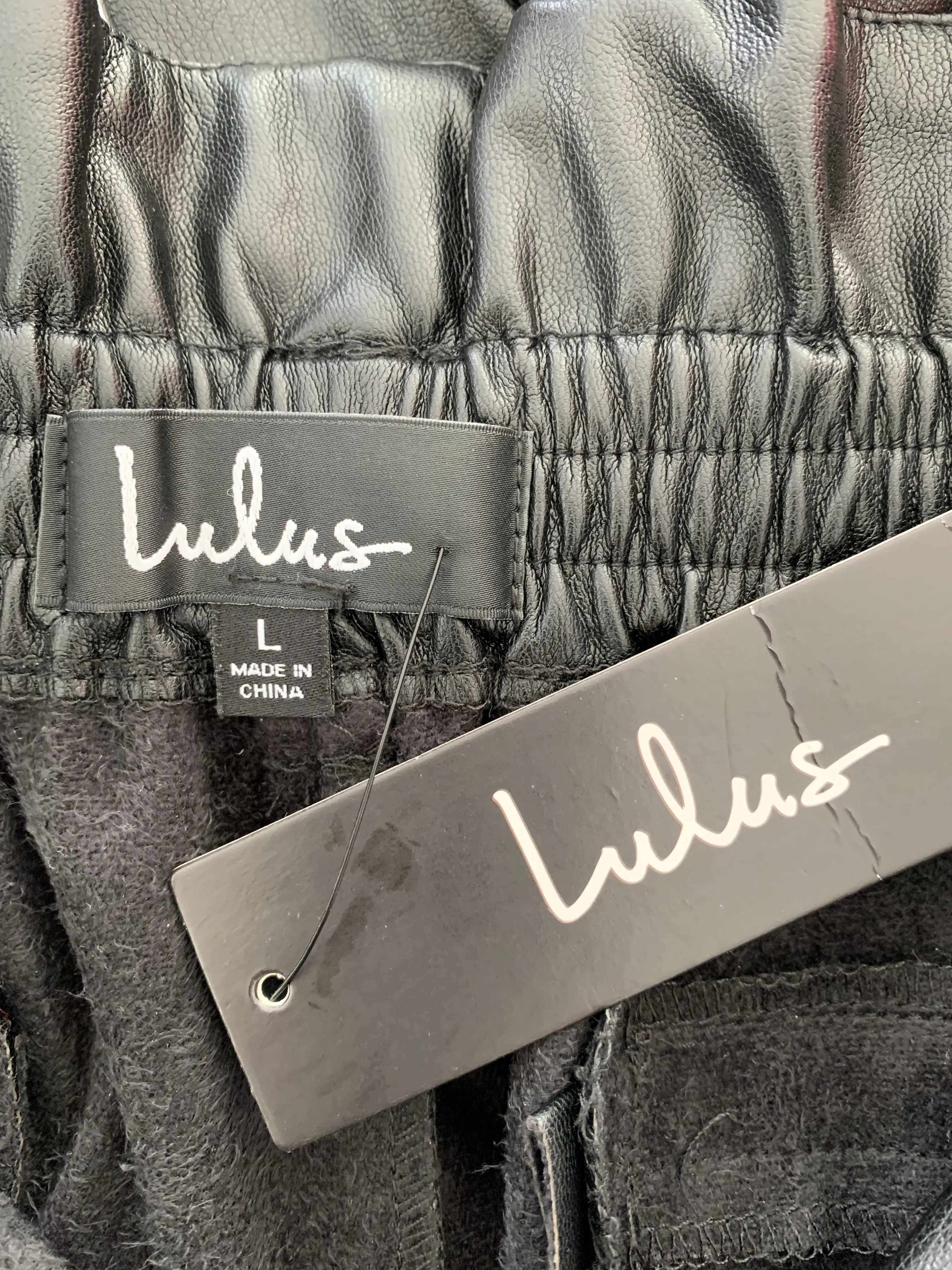 NWT - LULUS black vegan leather PU Paperbag Waist Pants - L