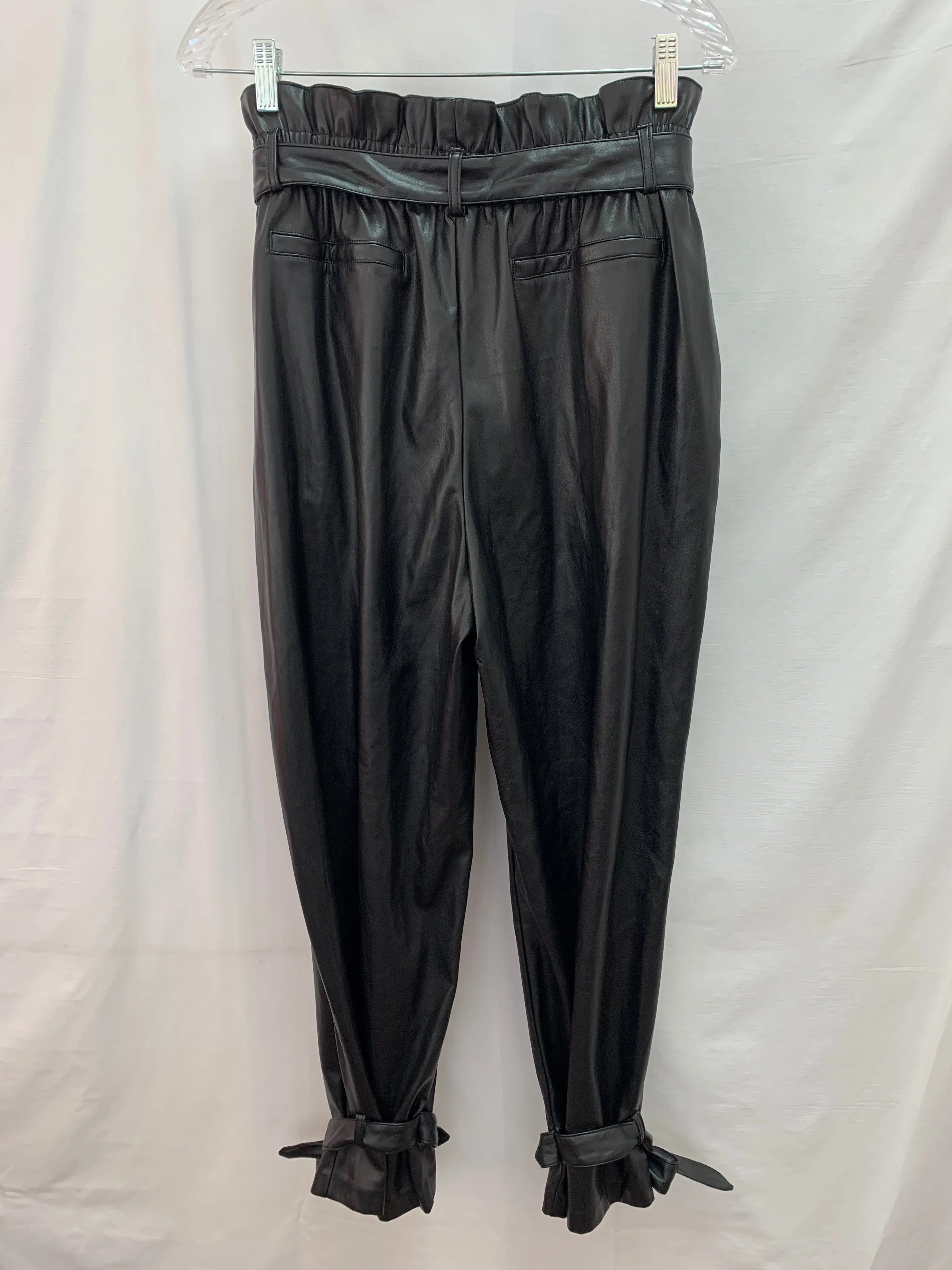 NWT - LULUS black vegan leather PU Paperbag Waist Pants - L