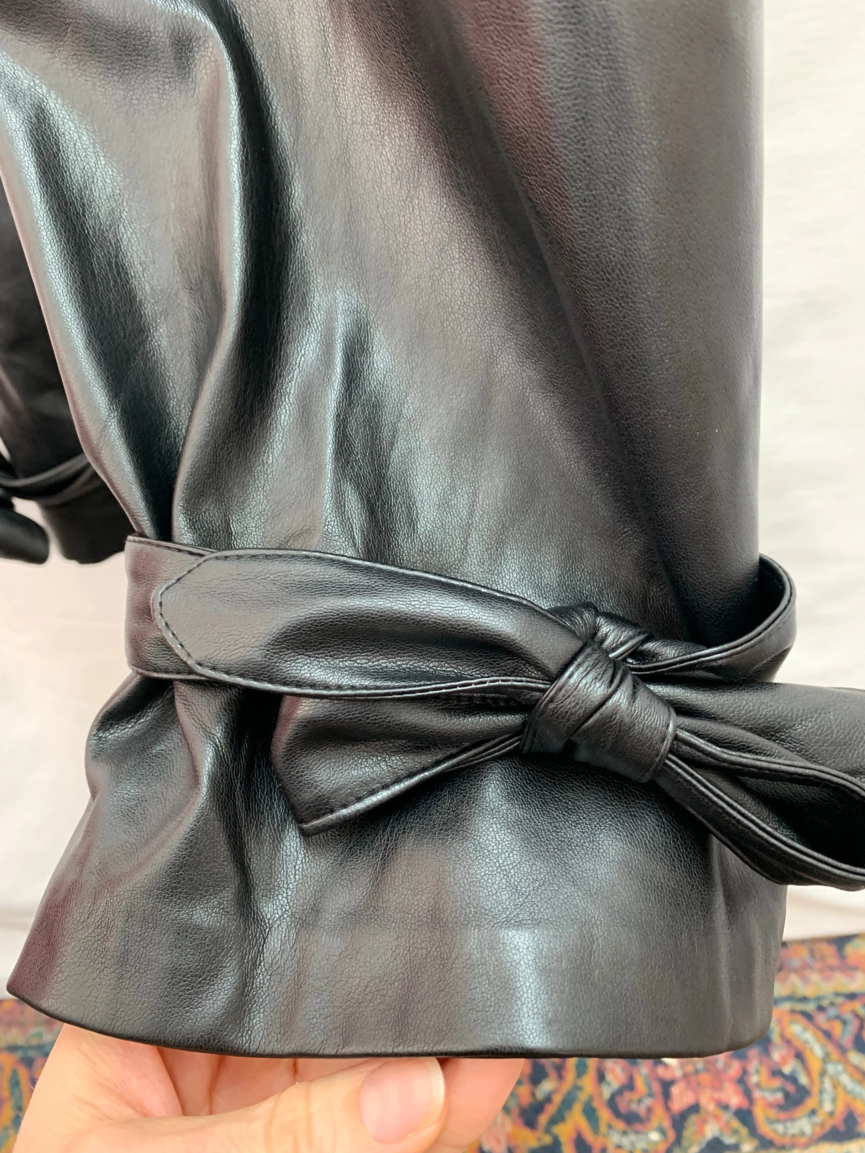 NWT - LULUS black vegan leather PU Paperbag Waist Pants - L