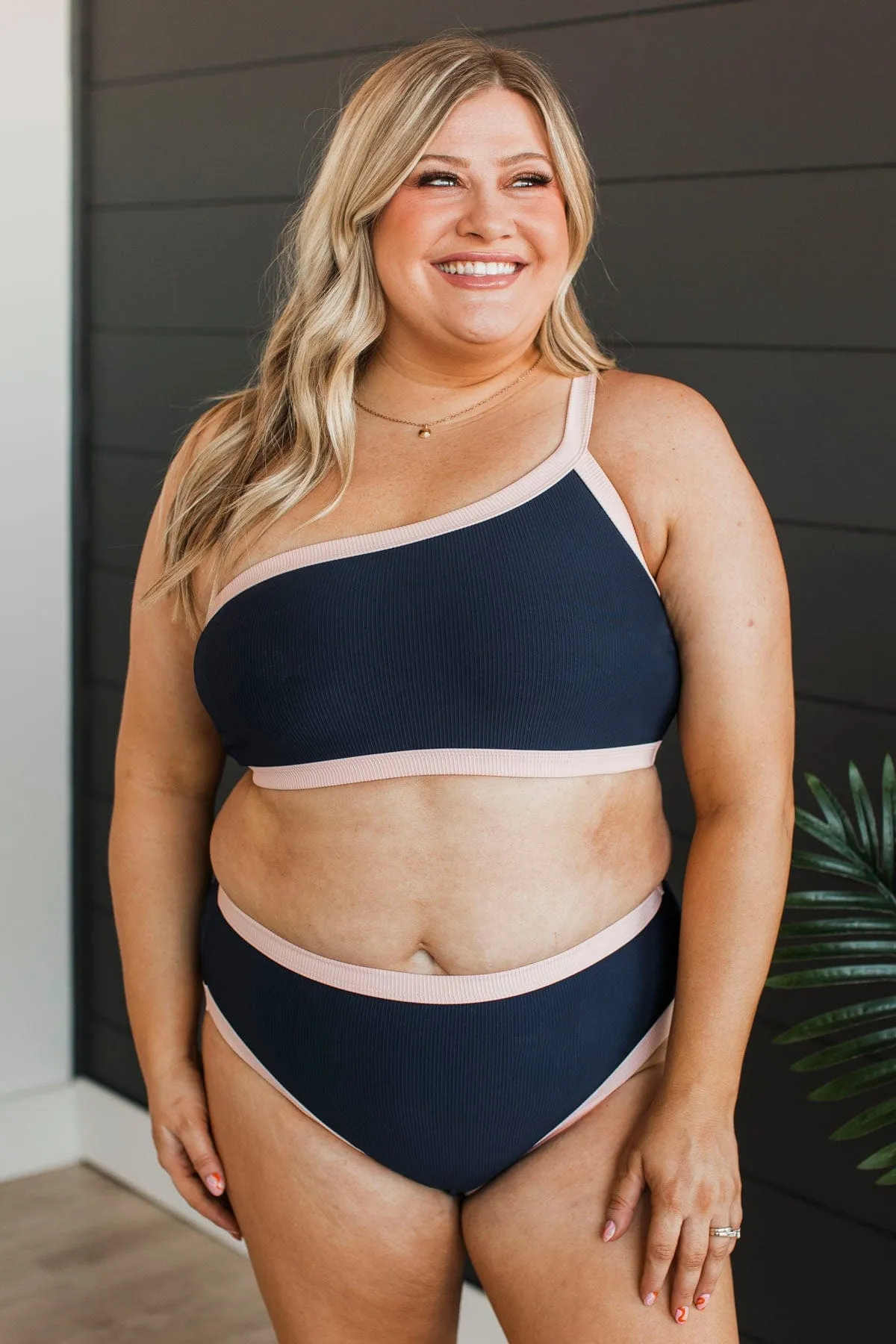 Oceans Away Ribbed Swim Top- Navy & Baby Pink