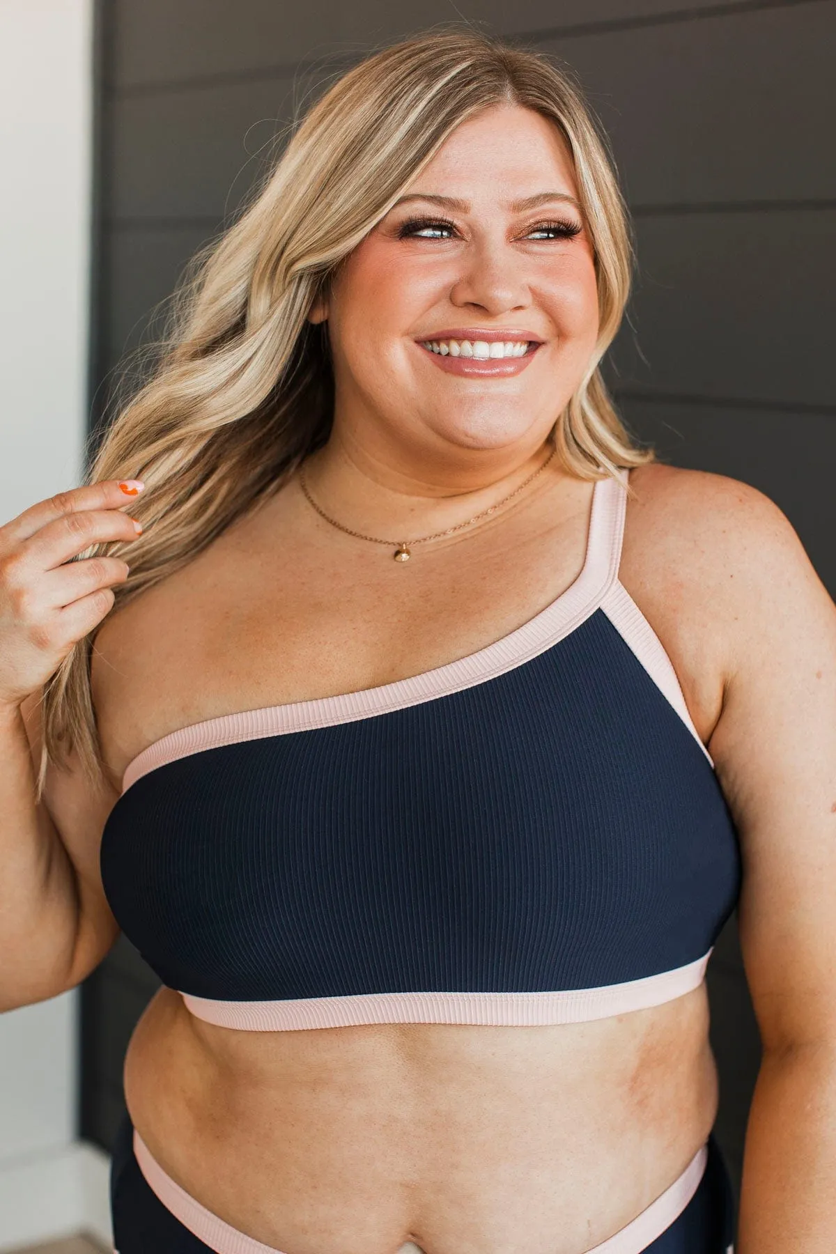 Oceans Away Ribbed Swim Top- Navy & Baby Pink