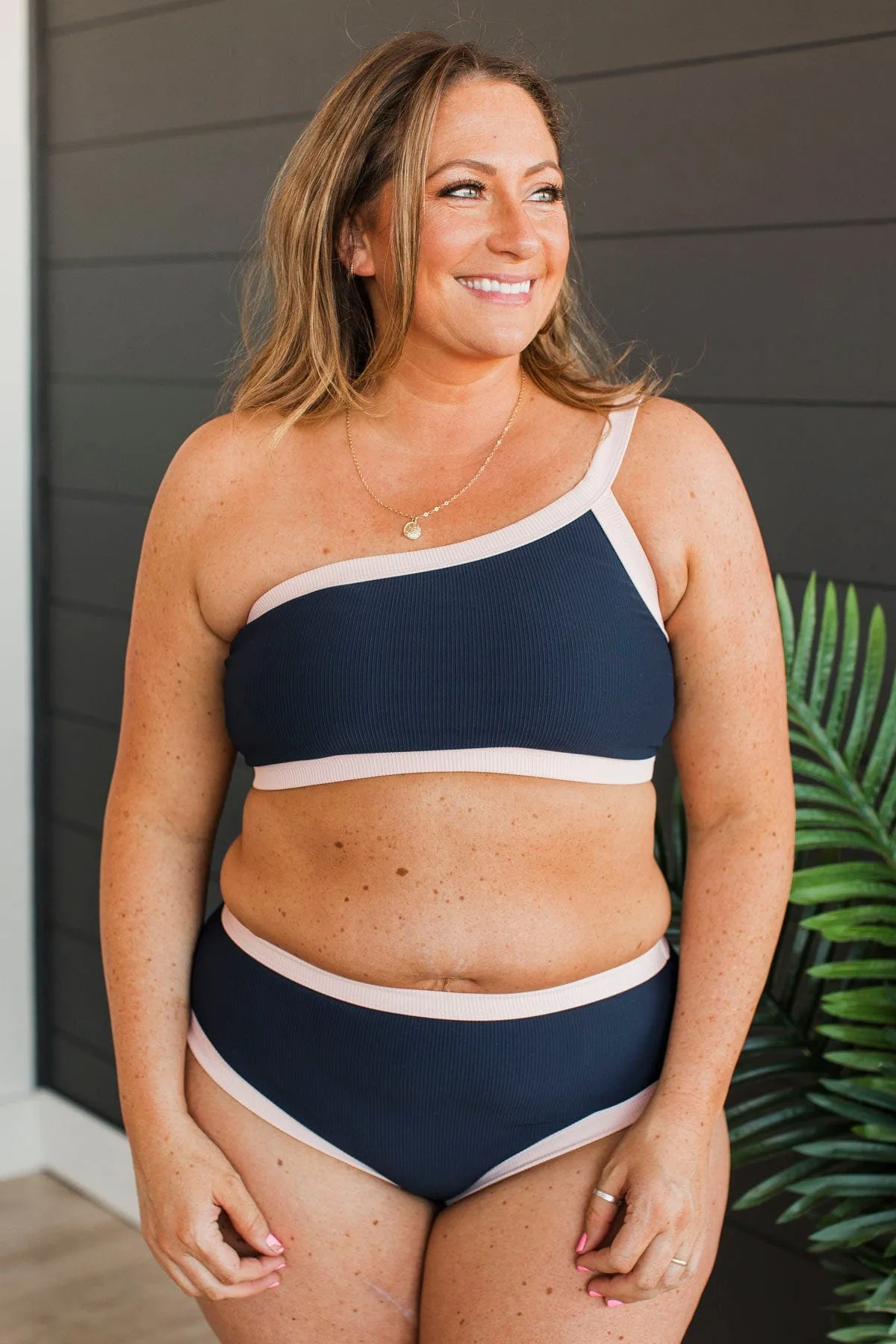 Oceans Away Ribbed Swim Top- Navy & Baby Pink