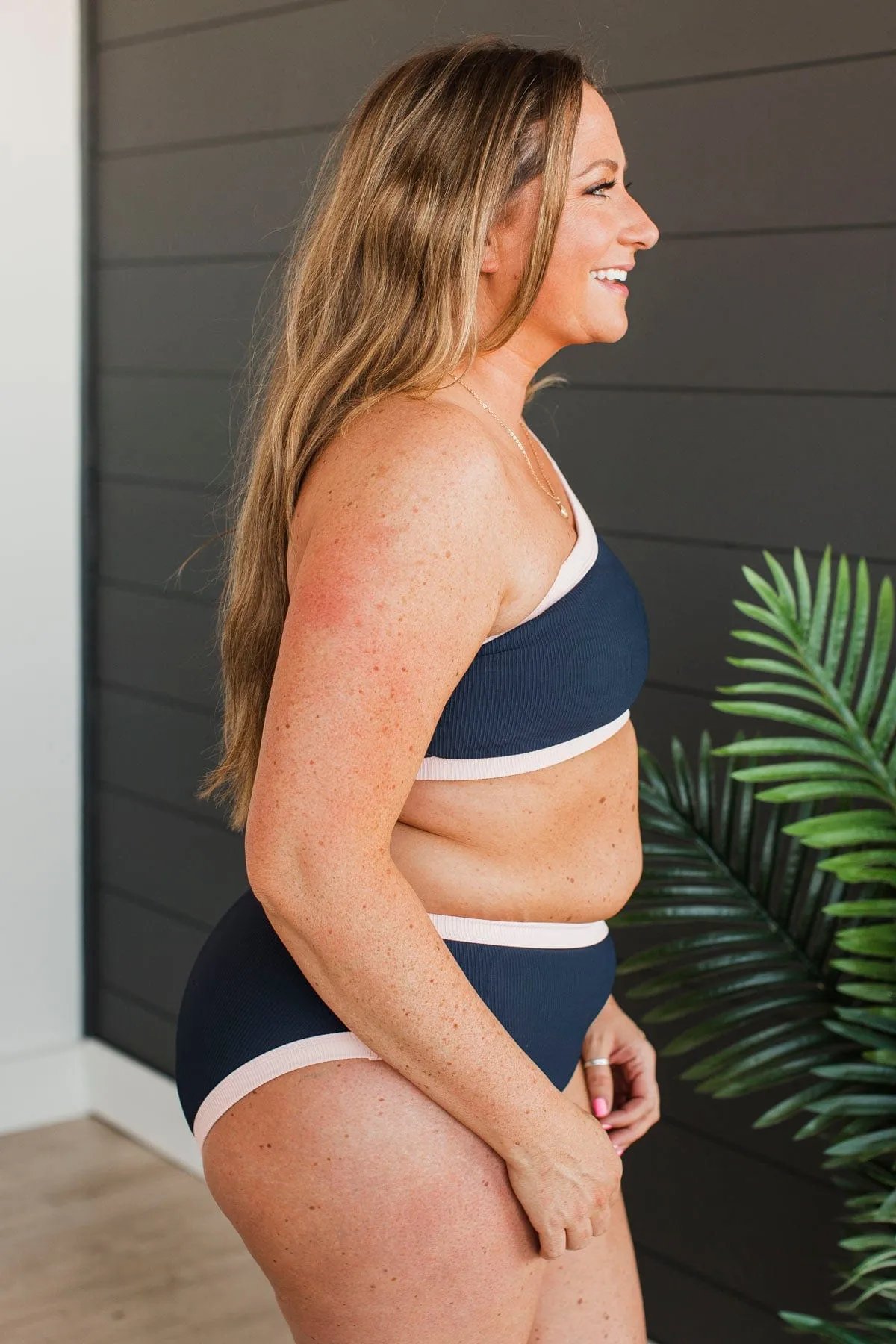 Oceans Away Ribbed Swim Top- Navy & Baby Pink