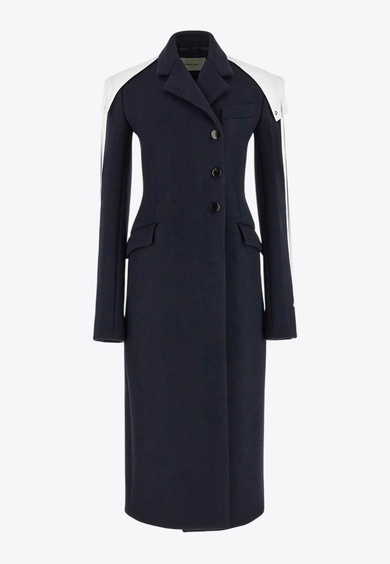 Off-Center Buttoned Wool Coat