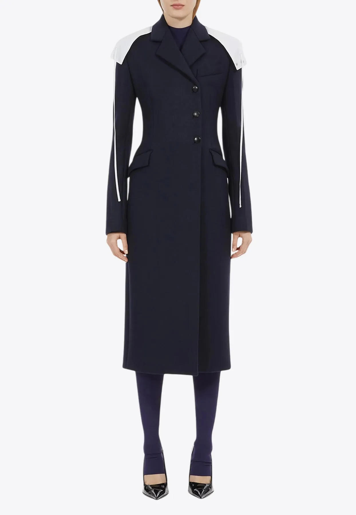 Off-Center Buttoned Wool Coat