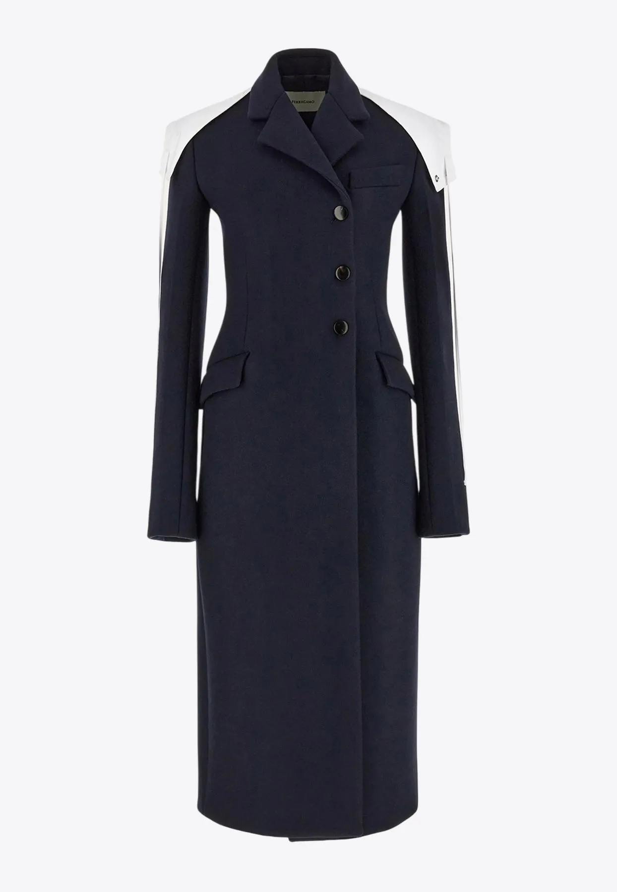 Off-Center Buttoned Wool Coat