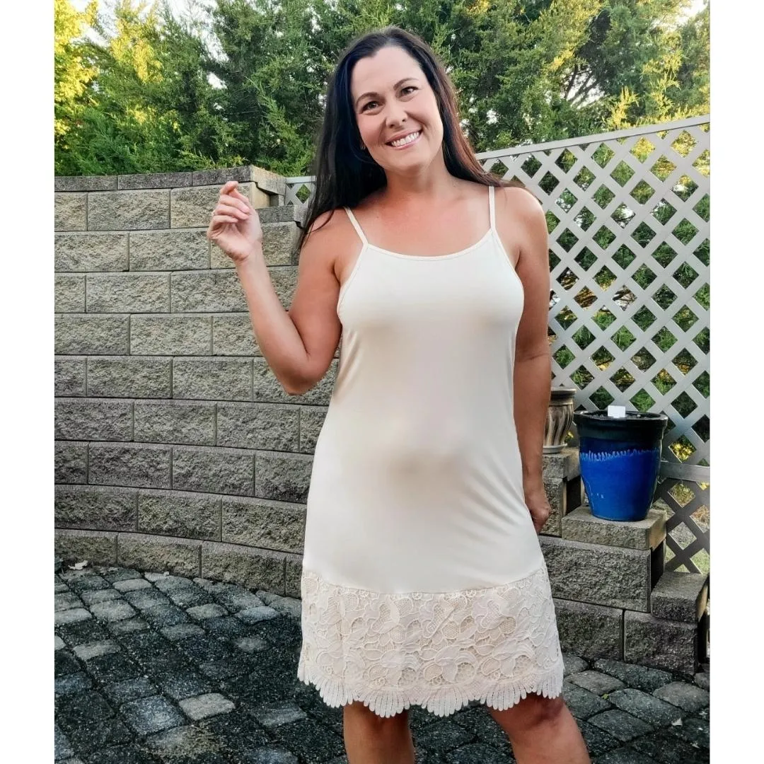 Off White New Scalloped Guipure Lace Dress Extender Slip