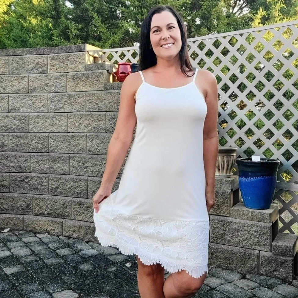 Off White New Scalloped Guipure Lace Dress Extender Slip