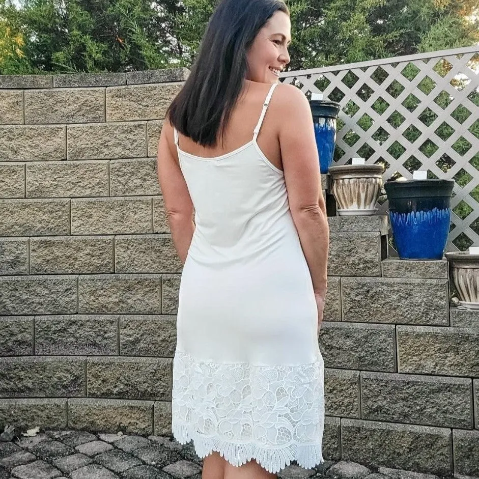 Off White New Scalloped Guipure Lace Dress Extender Slip