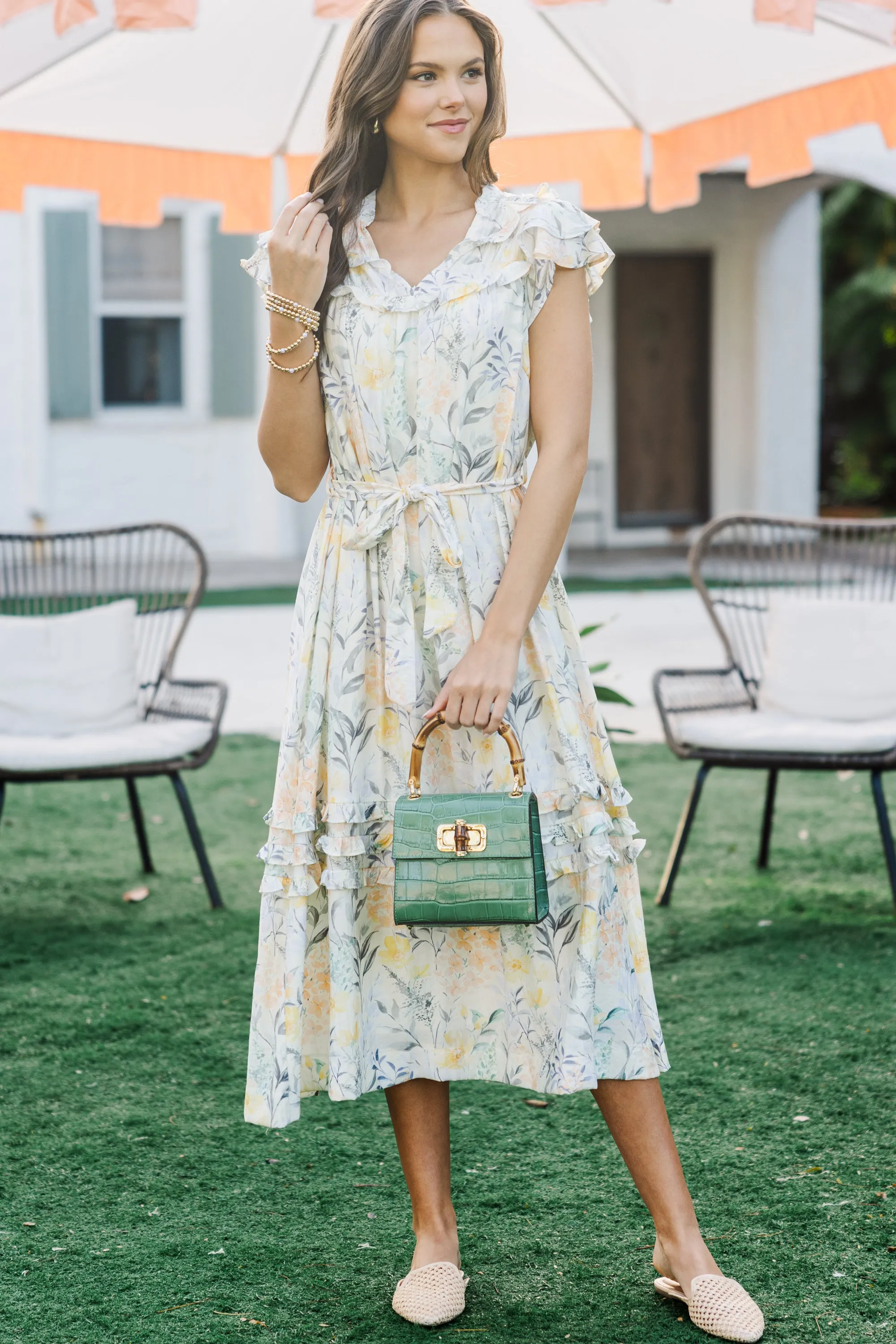 On Your Mind Cream Floral Midi Dress