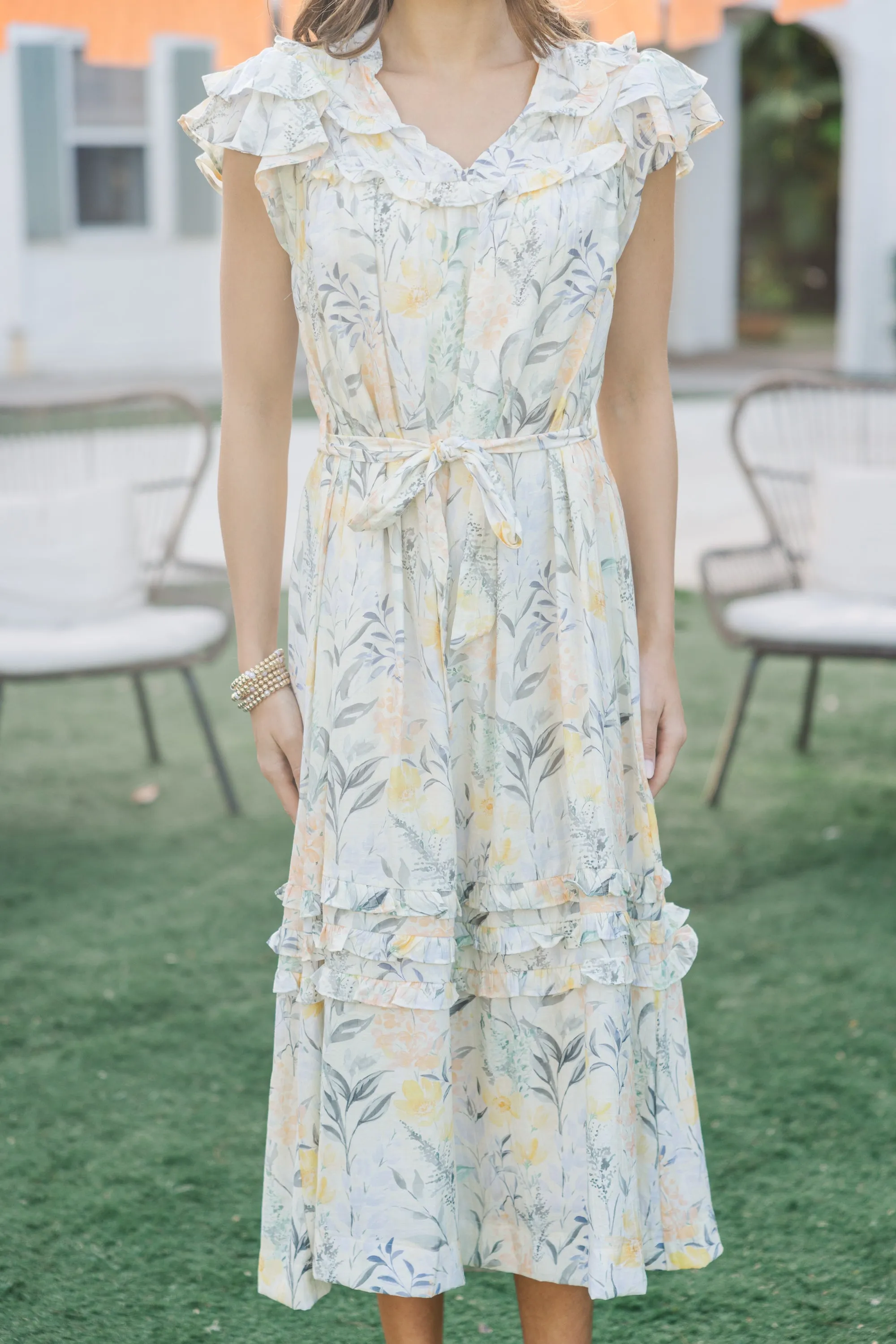 On Your Mind Cream Floral Midi Dress
