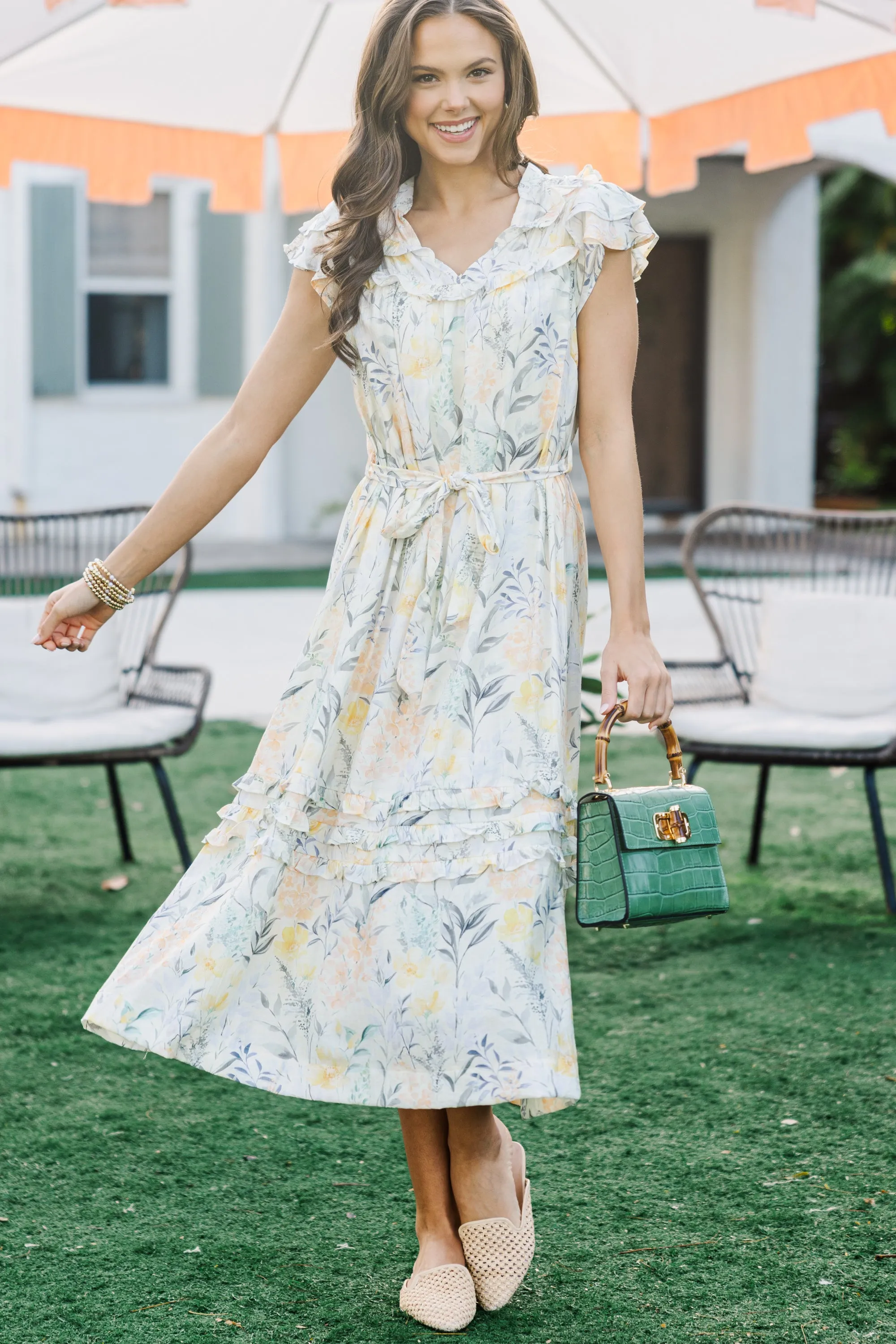 On Your Mind Cream Floral Midi Dress