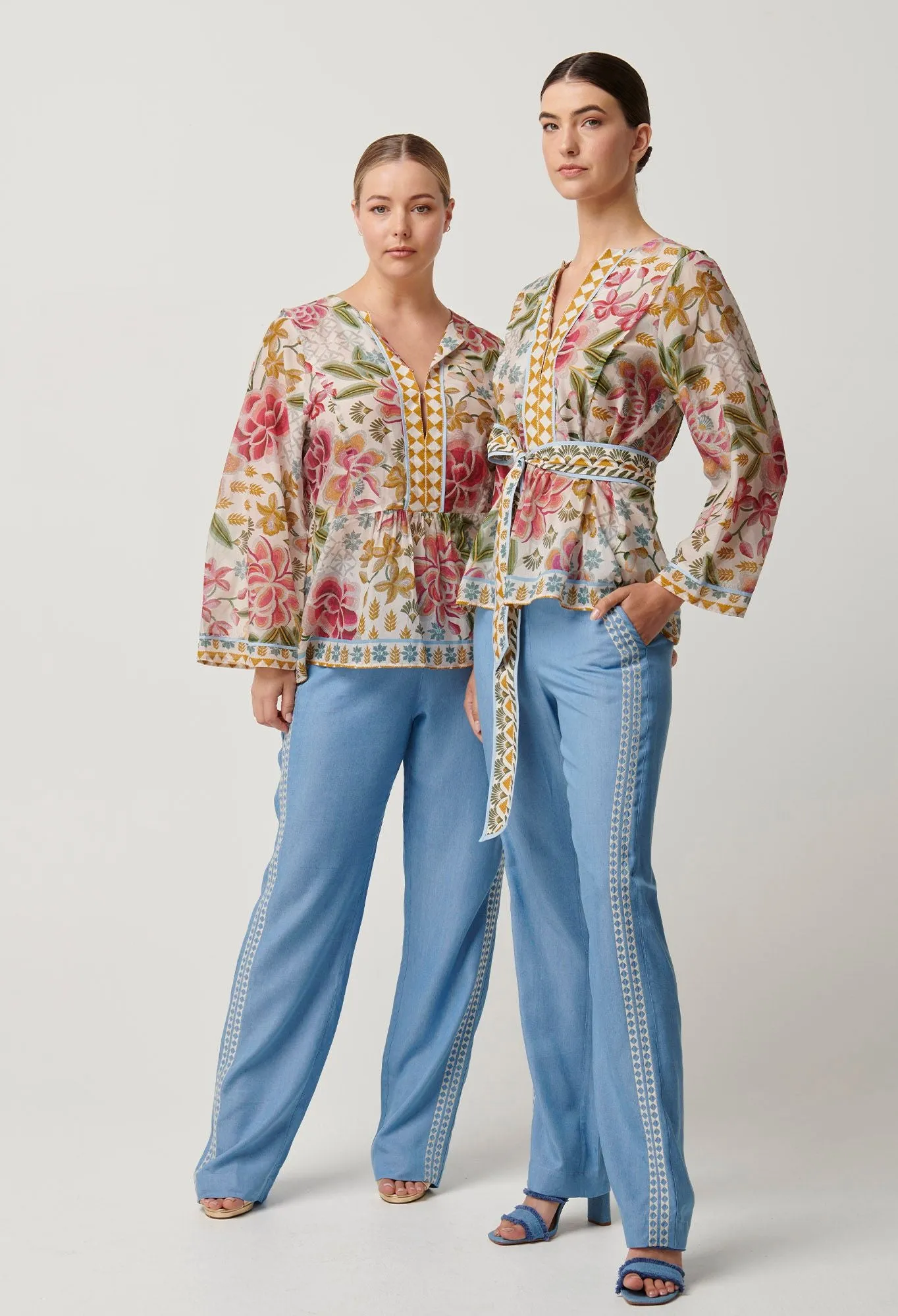 Once Was - Ophelia Tencel Embroidered Pant -  Cornflower