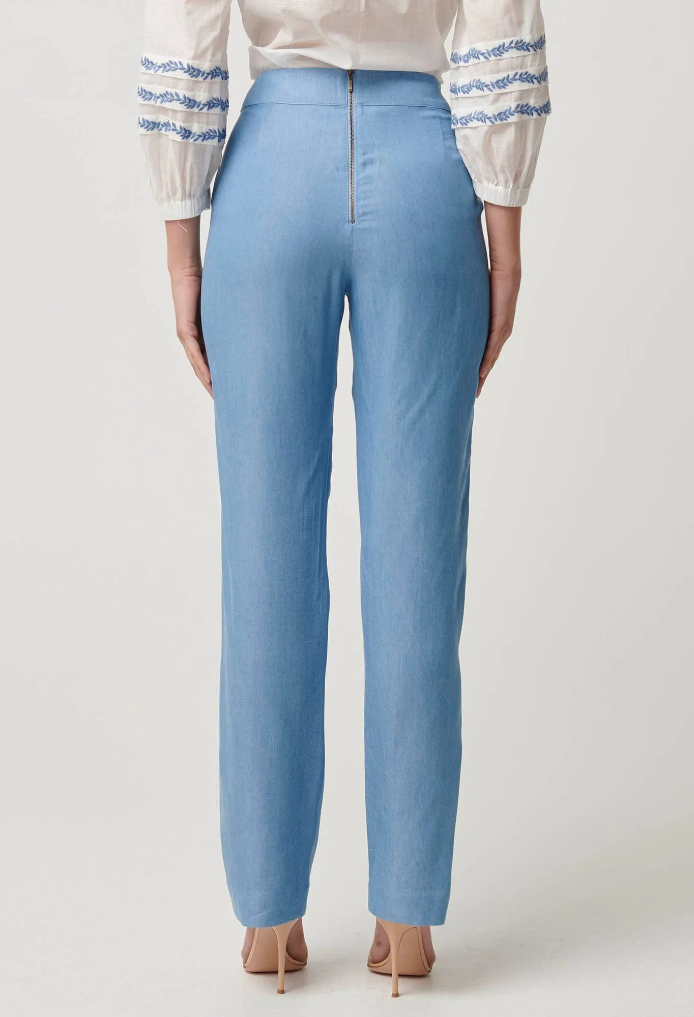 Once Was - Ophelia Tencel Embroidered Pant -  Cornflower