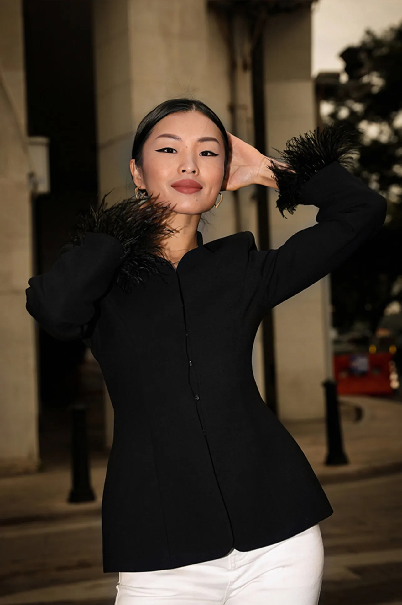 OSTRICH FEATHER EMBELLISHED JACKET