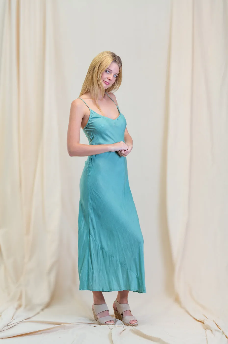Otomo Linen Silk Slip Maxi Blue