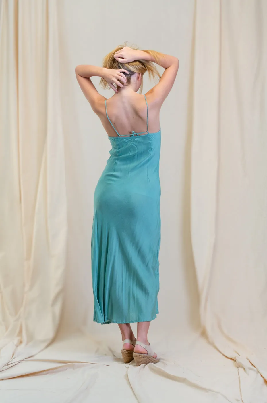 Otomo Linen Silk Slip Maxi Blue