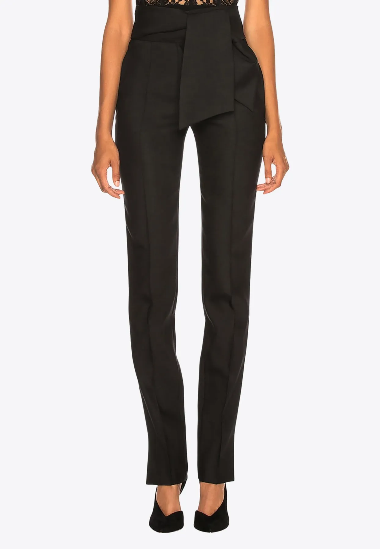 Oversized Bow Belt Tailored Pants