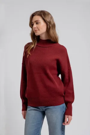 Oxblood Mock Neck Ribbed Sweater