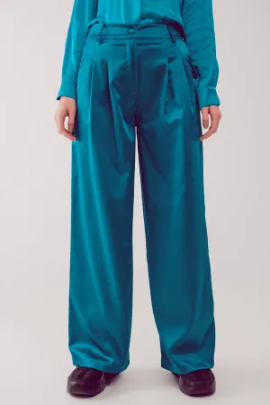 Palazzo pleated pants in turquoise
